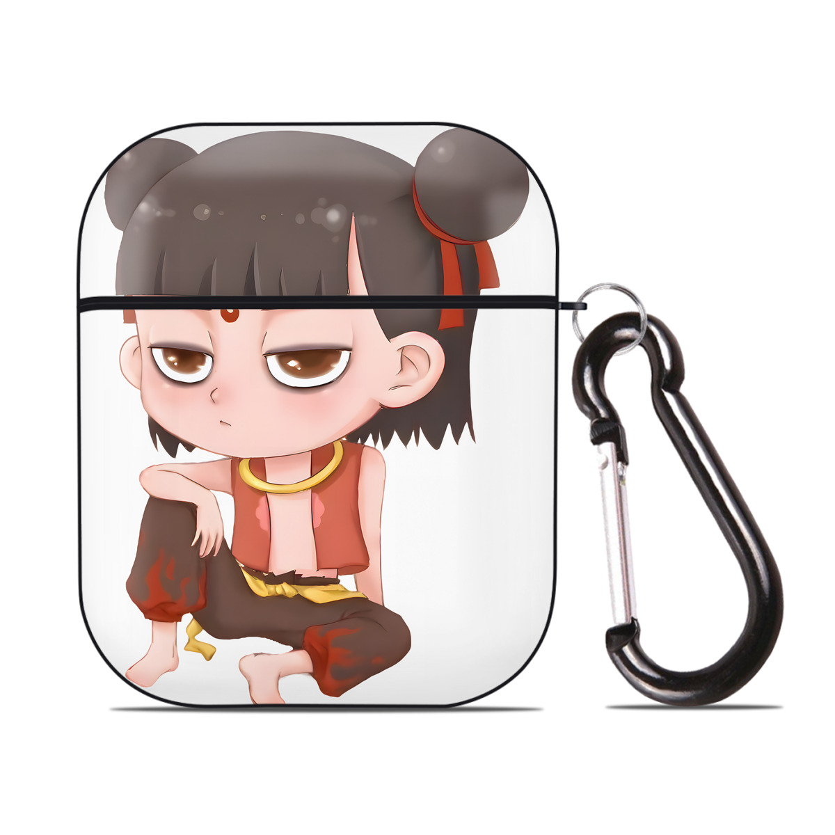 （画像用） Ne Zha 2 ナタ 魔童の大暴れ AirPods 第2世代保護ケース ハードシェル ブラック 耐衝撃・防指紋・カラビナ付き