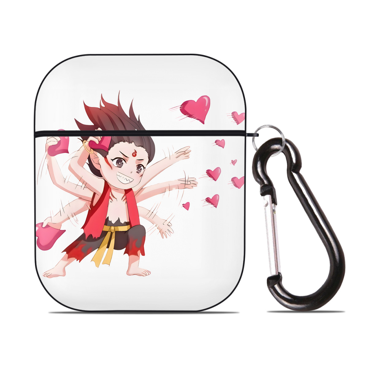 （画像用） Ne Zha 2 ナタ 魔童の大暴れ AirPods 第2世代保護ケース ハードシェル ブラック 耐衝撃・防指紋・カラビナ付き