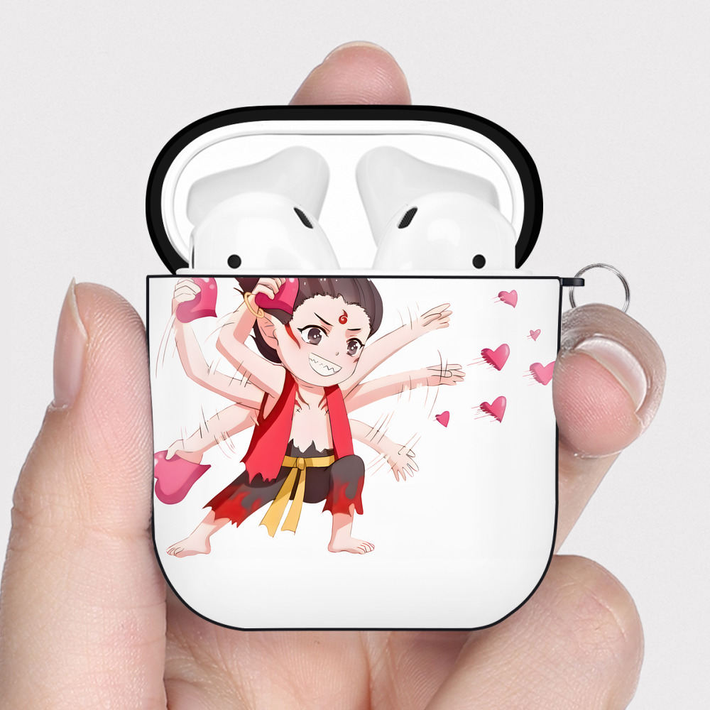 （画像用） Ne Zha 2 ナタ 魔童の大暴れ AirPods 第2世代保護ケース ハードシェル ブラック 耐衝撃・防指紋・カラビナ付き