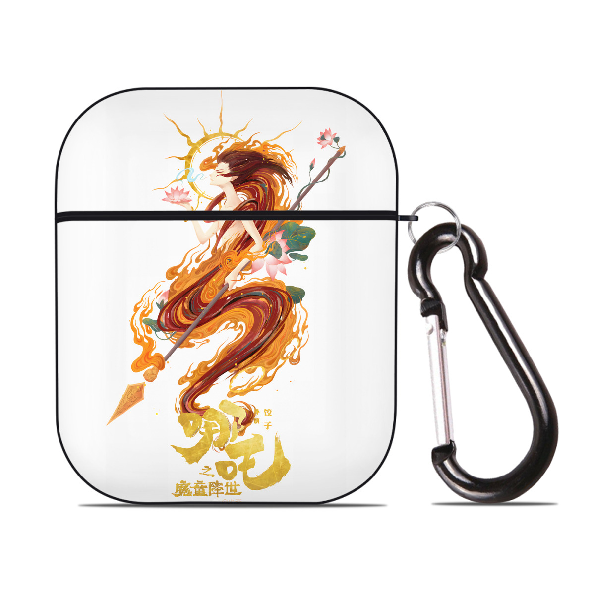 （画像用） Ne Zha 2 ナタ 魔童の大暴れ AirPods 第2世代保護ケース ハードシェル ブラック 耐衝撃・防指紋・カラビナ付き
