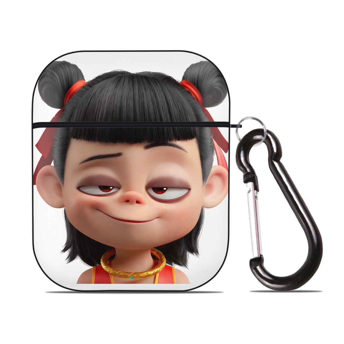 （画像用） Ne Zha 2 ナタ 魔童の大暴れ AirPods 第2世代保護ケース ハードシェル ブラック 耐衝撃・防指紋・カラビナ付き