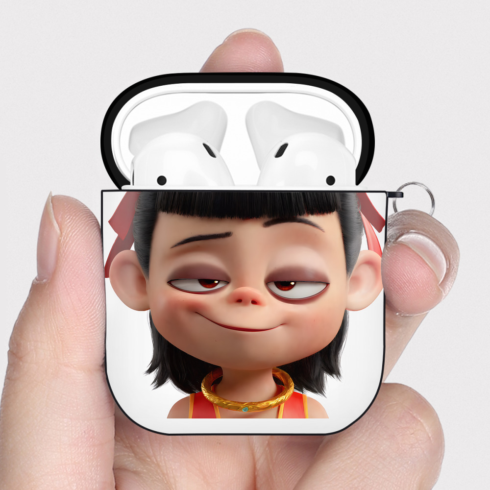（画像用） Ne Zha 2 ナタ 魔童の大暴れ AirPods 第2世代保護ケース ハードシェル ブラック 耐衝撃・防指紋・カラビナ付き
