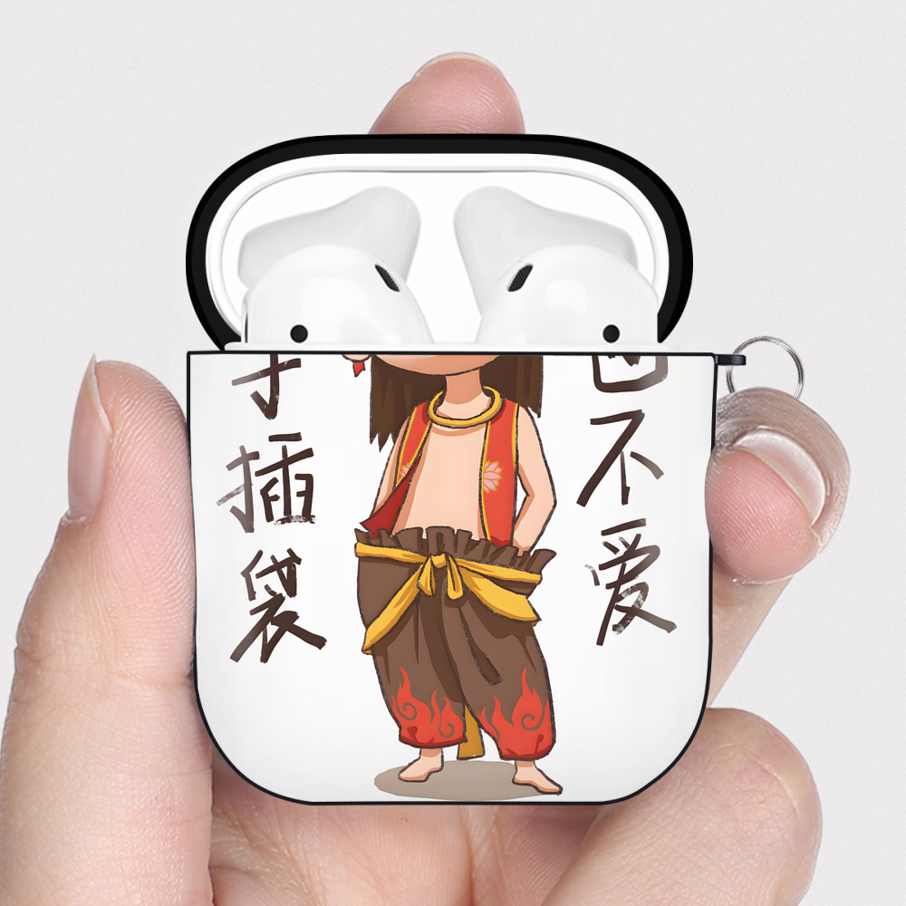 （画像用） Ne Zha 2 ナタ 魔童の大暴れ AirPods 第2世代保護ケース ハードシェル ブラック 耐衝撃・防指紋・カラビナ付き