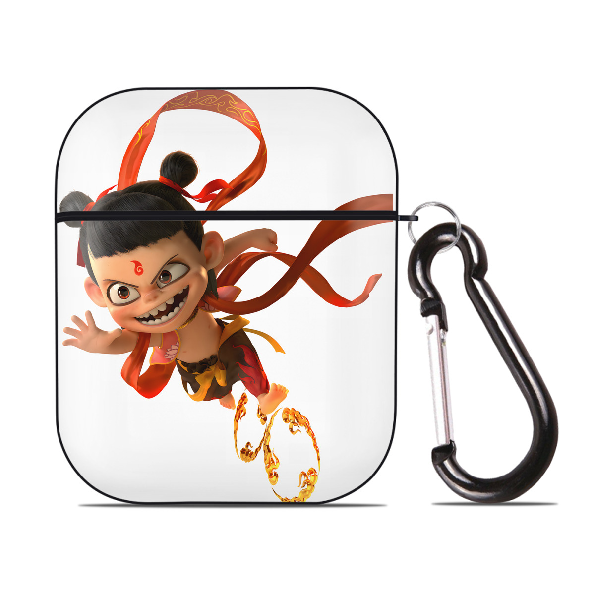 （画像用） Ne Zha 2 ナタ 魔童の大暴れ AirPods 第2世代保護ケース ハードシェル ブラック 耐衝撃・防指紋・カラビナ付き