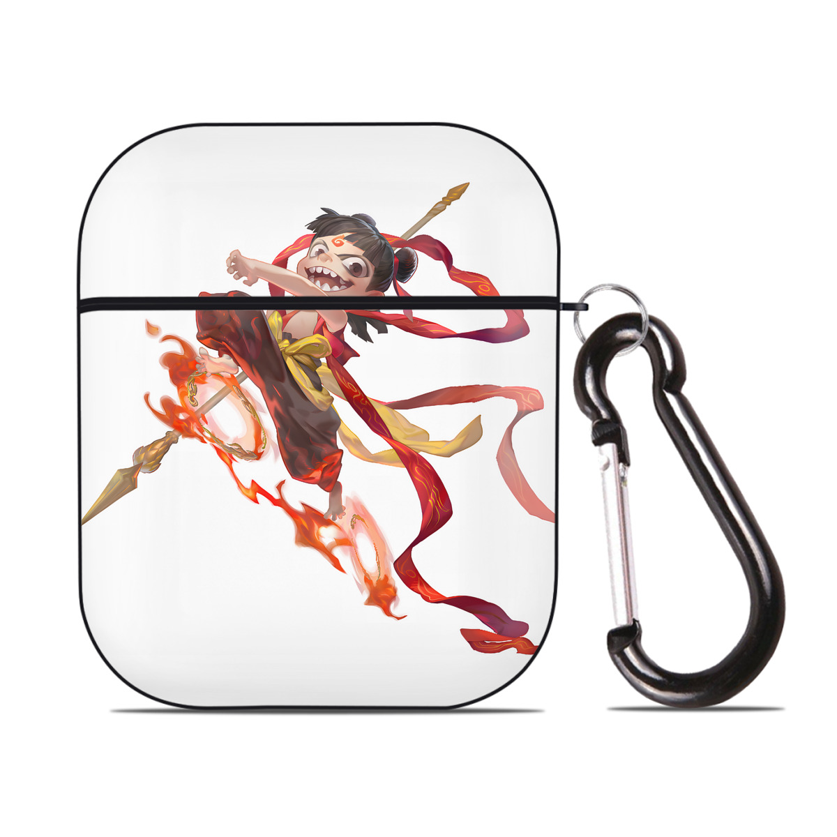 （画像用） Ne Zha 2 ナタ 魔童の大暴れ AirPods 第2世代保護ケース ハードシェル ブラック 耐衝撃・防指紋・カラビナ付き
