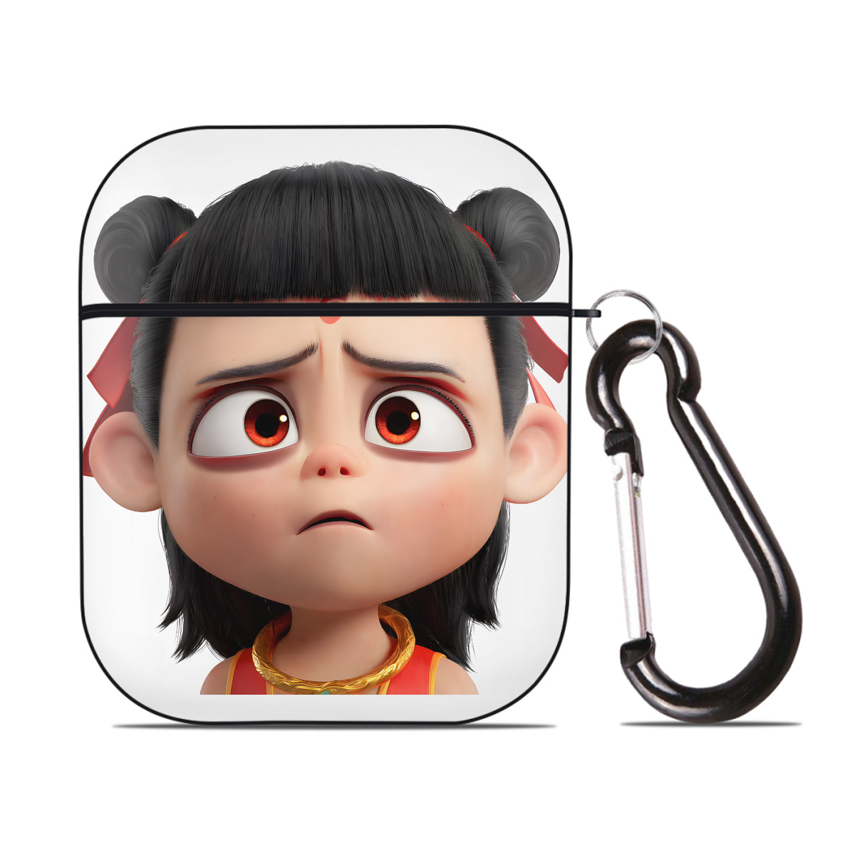 （画像用） Ne Zha 2 ナタ 魔童の大暴れ AirPods 第2世代保護ケース ハードシェル ブラック 耐衝撃・防指紋・カラビナ付き