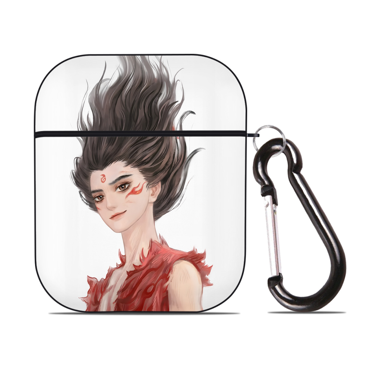 （画像用） Ne Zha 2 ナタ 魔童の大暴れ AirPods 第2世代保護ケース ハードシェル ブラック 耐衝撃・防指紋・カラビナ付き