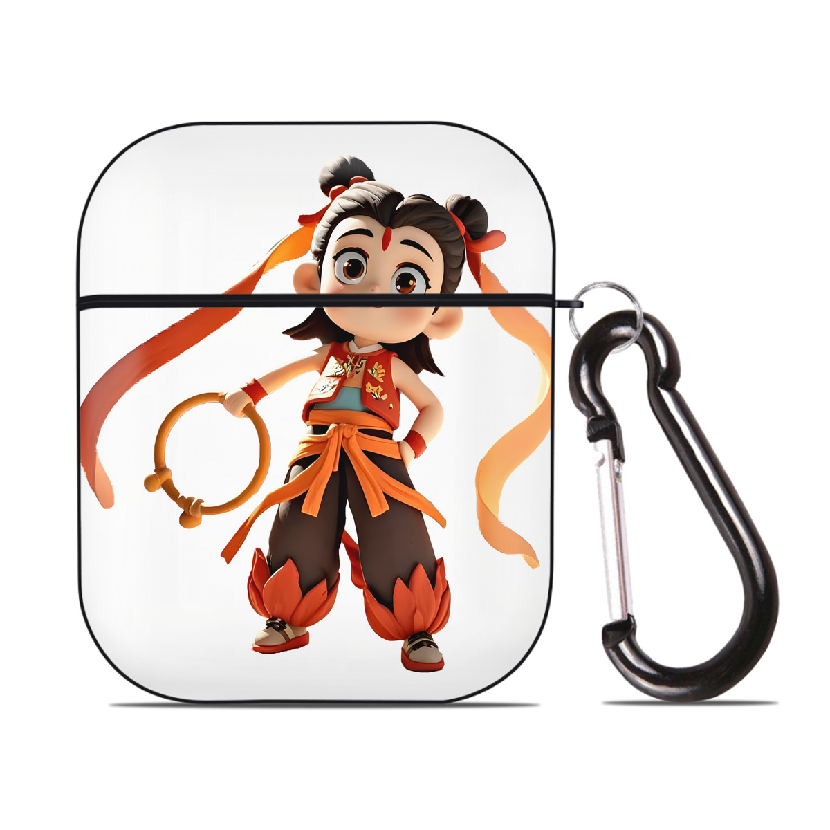 （画像用） Ne Zha 2 ナタ 魔童の大暴れ AirPods 第2世代保護ケース ハードシェル ブラック 耐衝撃・防指紋・カラビナ付き