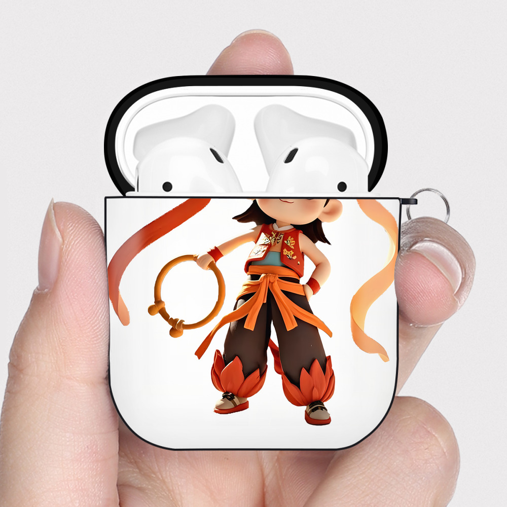 （画像用） Ne Zha 2 ナタ 魔童の大暴れ AirPods 第2世代保護ケース ハードシェル ブラック 耐衝撃・防指紋・カラビナ付き
