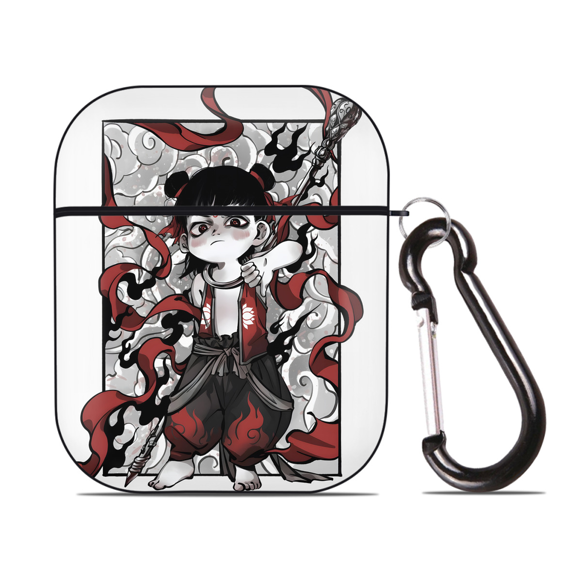 （画像用） Ne Zha 2 ナタ 魔童の大暴れ AirPods 第2世代保護ケース ハードシェル ブラック 耐衝撃・防指紋・カラビナ付き