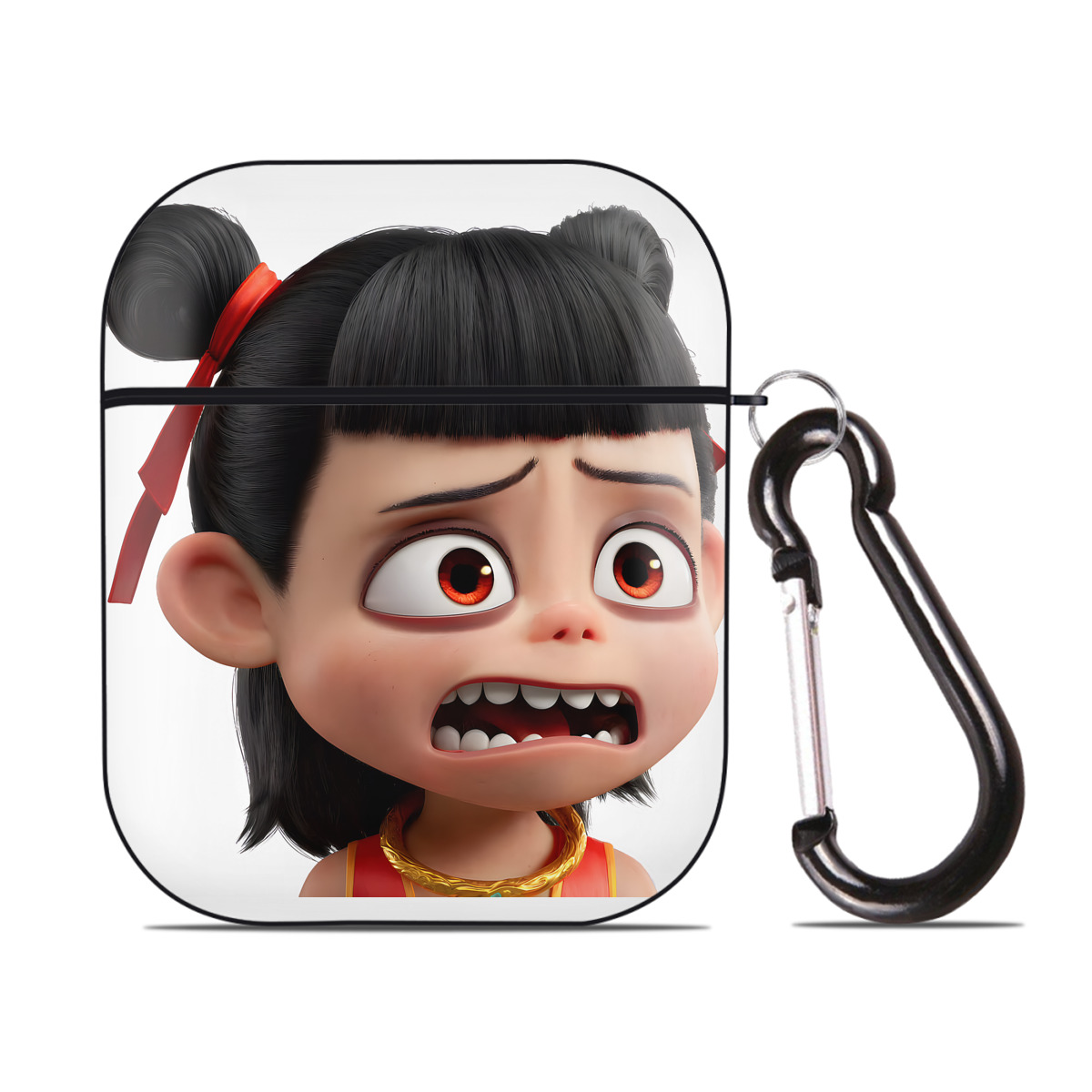 （画像用） Ne Zha 2 ナタ 魔童の大暴れ AirPods 第2世代保護ケース ハードシェル ブラック 耐衝撃・防指紋・カラビナ付き