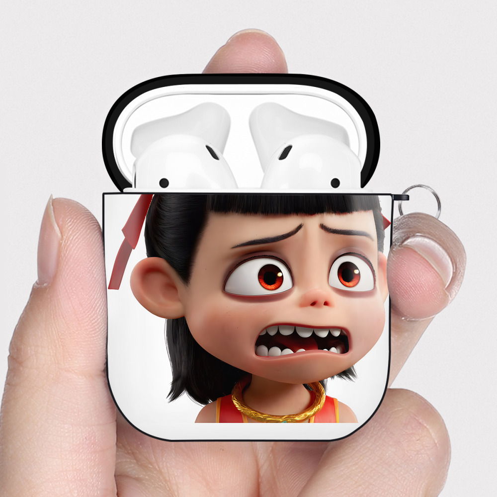 （画像用） Ne Zha 2 ナタ 魔童の大暴れ AirPods 第2世代保護ケース ハードシェル ブラック 耐衝撃・防指紋・カラビナ付き