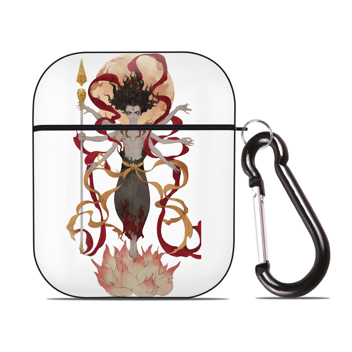 （画像用） Ne Zha 2 ナタ 魔童の大暴れ AirPods 第2世代保護ケース ハードシェル ブラック 耐衝撃・防指紋・カラビナ付き