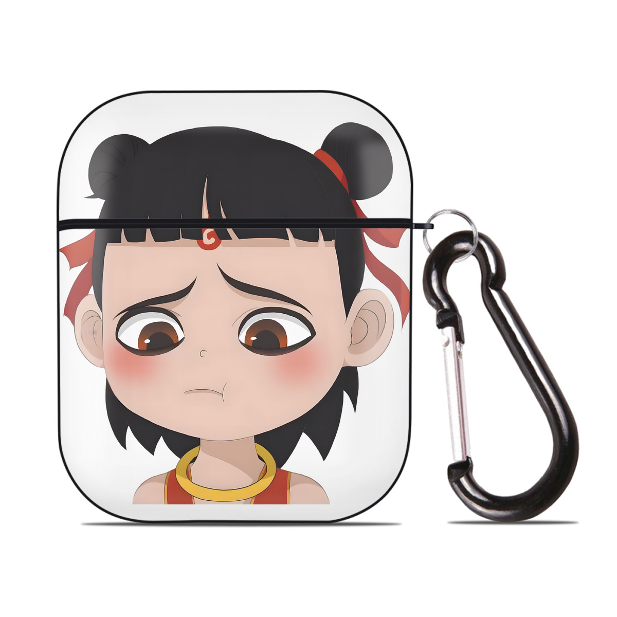 （画像用） Ne Zha 2 ナタ 魔童の大暴れ AirPods 第2世代保護ケース ハードシェル ブラック 耐衝撃・防指紋・カラビナ付き