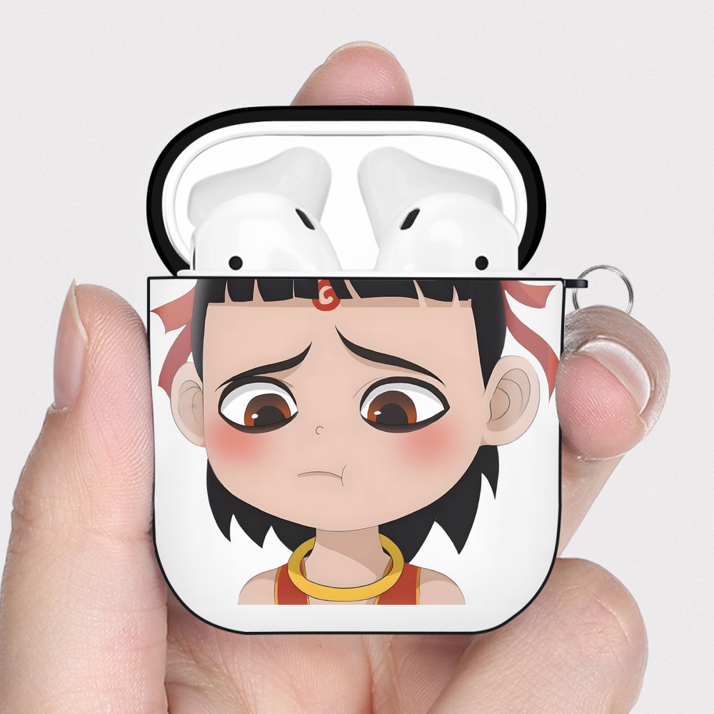 （画像用） Ne Zha 2 ナタ 魔童の大暴れ AirPods 第2世代保護ケース ハードシェル ブラック 耐衝撃・防指紋・カラビナ付き