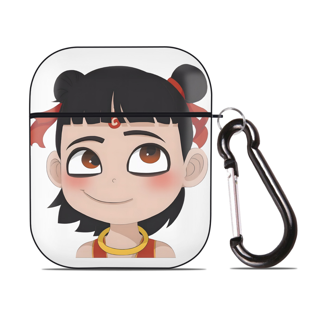 （画像用） Ne Zha 2 ナタ 魔童の大暴れ AirPods 第2世代保護ケース ハードシェル ブラック 耐衝撃・防指紋・カラビナ付き