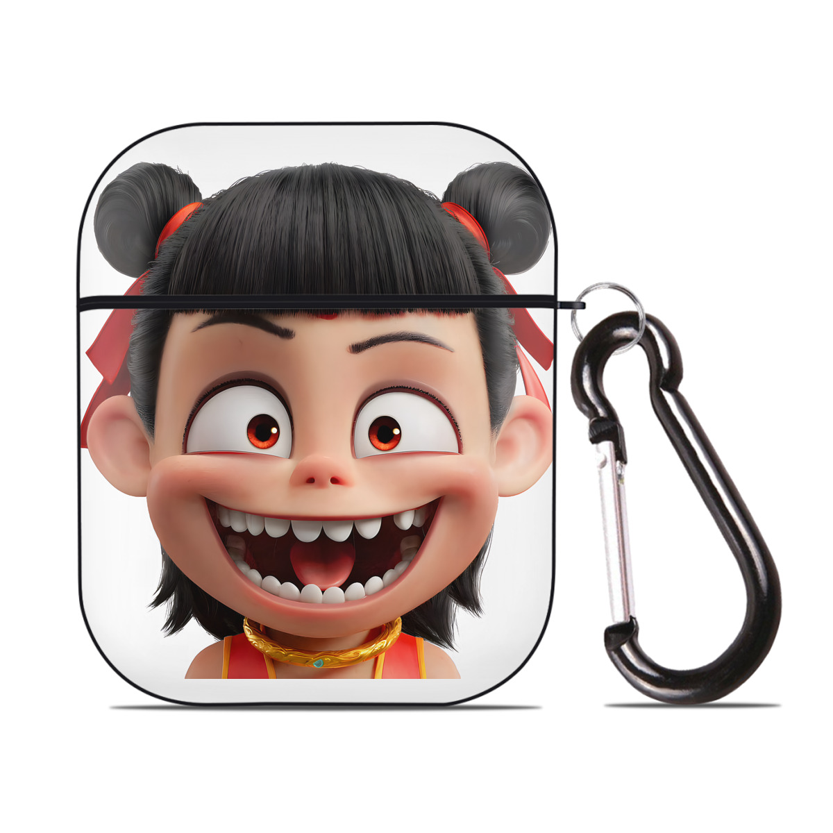 （画像用） Ne Zha 2 ナタ 魔童の大暴れ AirPods 第2世代保護ケース ハードシェル ブラック 耐衝撃・防指紋・カラビナ付き