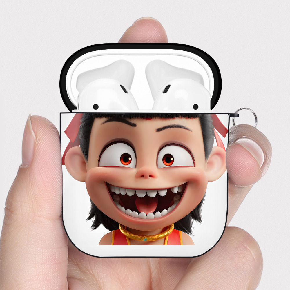 （画像用） Ne Zha 2 ナタ 魔童の大暴れ AirPods 第2世代保護ケース ハードシェル ブラック 耐衝撃・防指紋・カラビナ付き