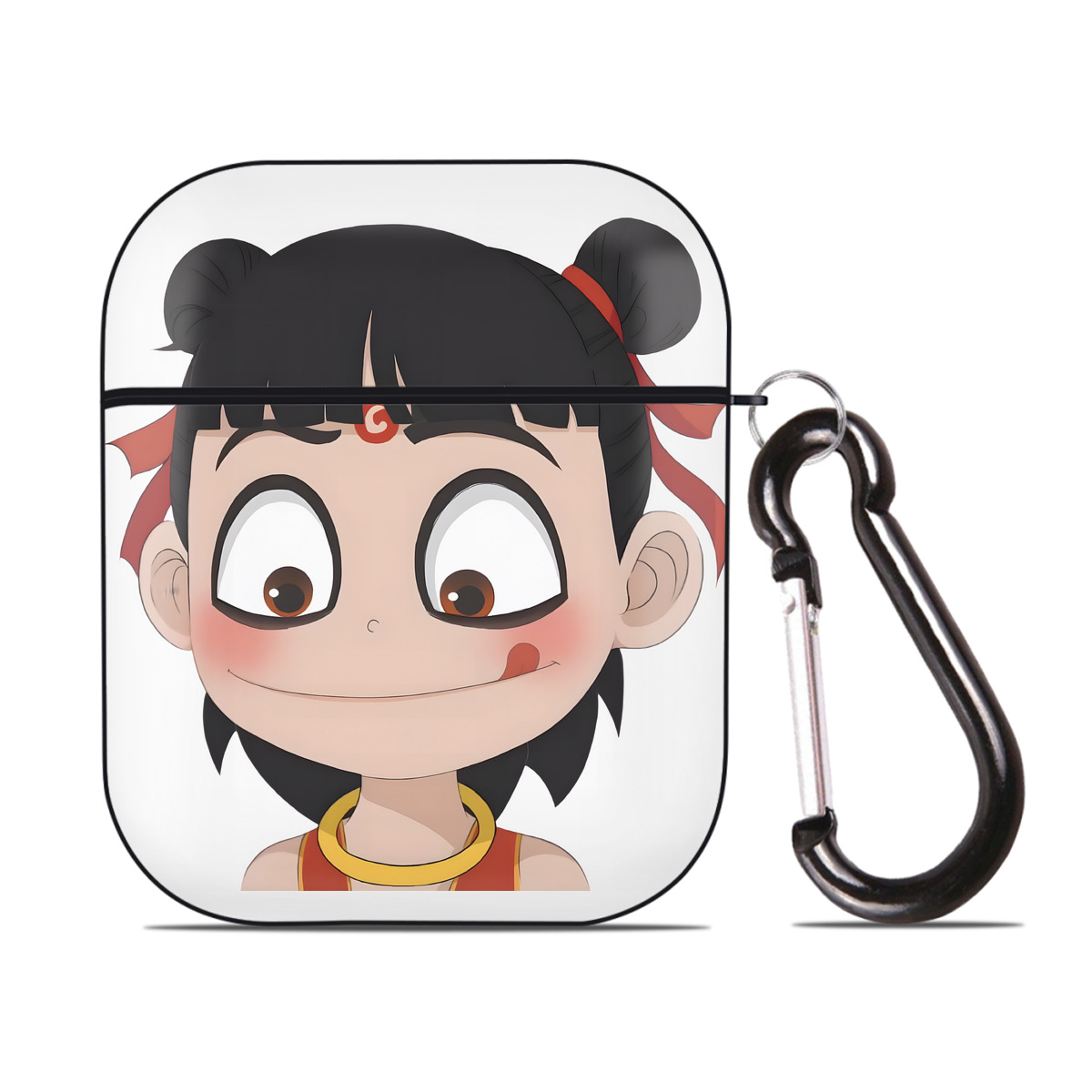 （画像用） Ne Zha 2 ナタ 魔童の大暴れ AirPods 第2世代保護ケース ハードシェル ブラック 耐衝撃・防指紋・カラビナ付き