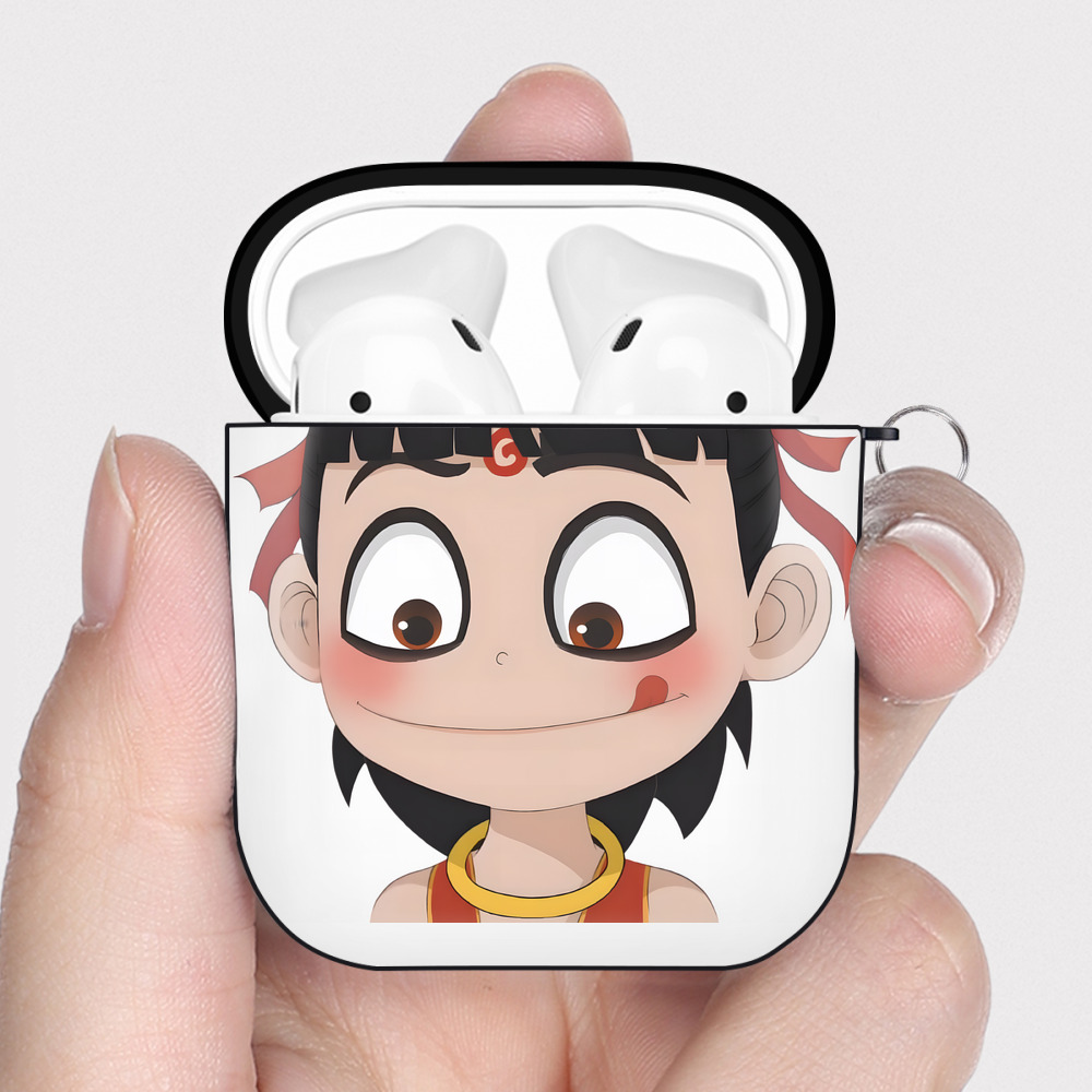 （画像用） Ne Zha 2 ナタ 魔童の大暴れ AirPods 第2世代保護ケース ハードシェル ブラック 耐衝撃・防指紋・カラビナ付き