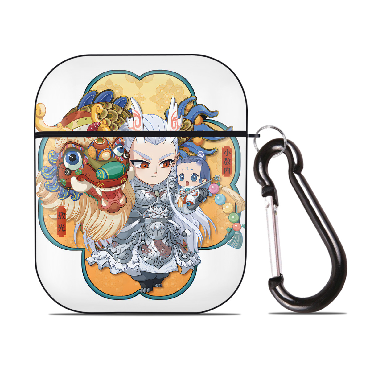 （画像用） Ne Zha 2 ナタ 魔童の大暴れ AirPods 第2世代保護ケース ハードシェル ブラック 耐衝撃・防指紋・カラビナ付き