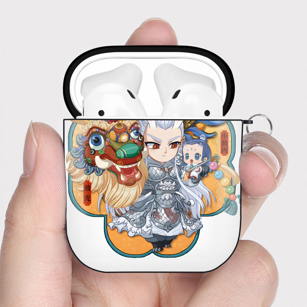 （画像用） Ne Zha 2 ナタ 魔童の大暴れ AirPods 第2世代保護ケース ハードシェル ブラック 耐衝撃・防指紋・カラビナ付き