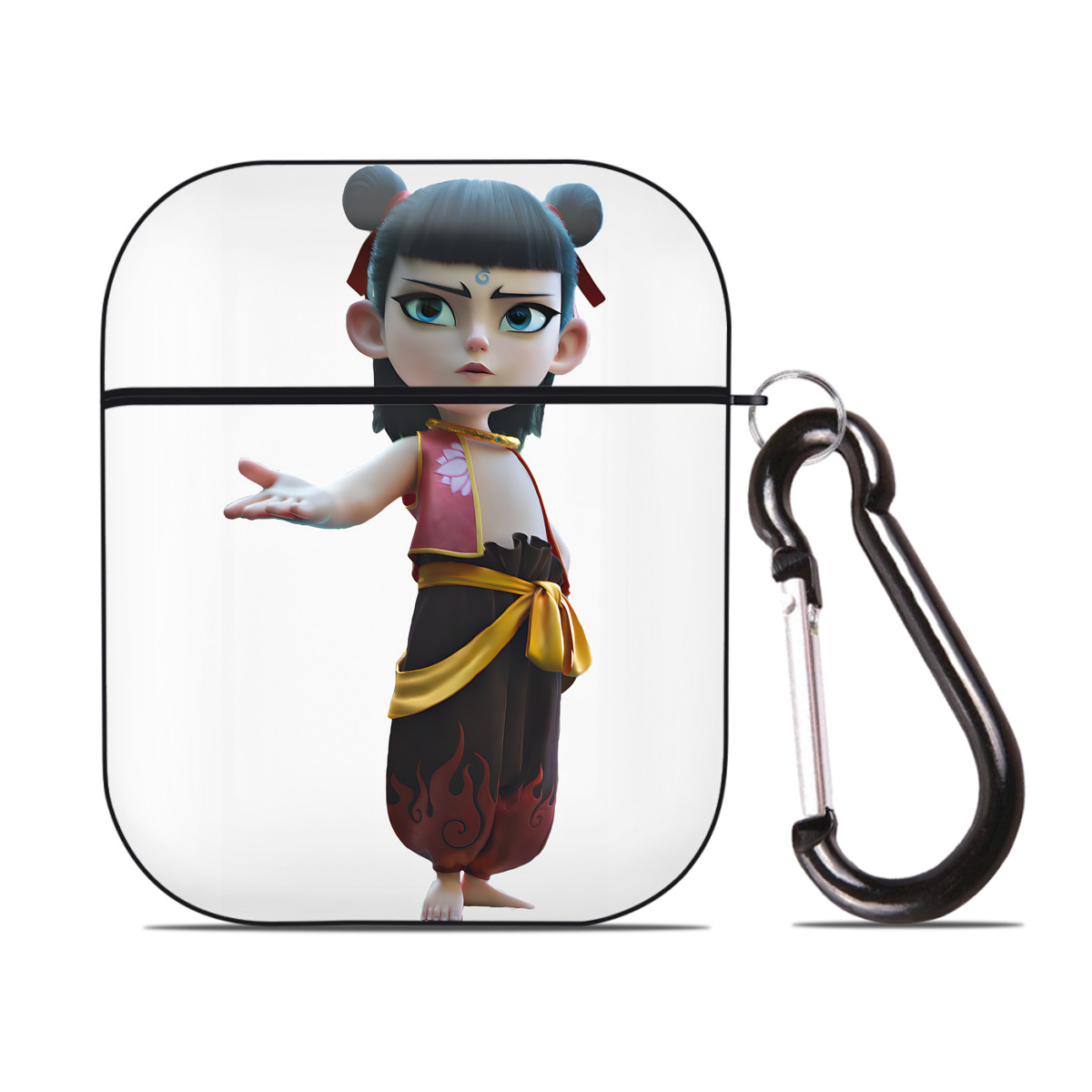 （画像用） Ne Zha 2 ナタ 魔童の大暴れ AirPods 第2世代保護ケース ハードシェル ブラック 耐衝撃・防指紋・カラビナ付き