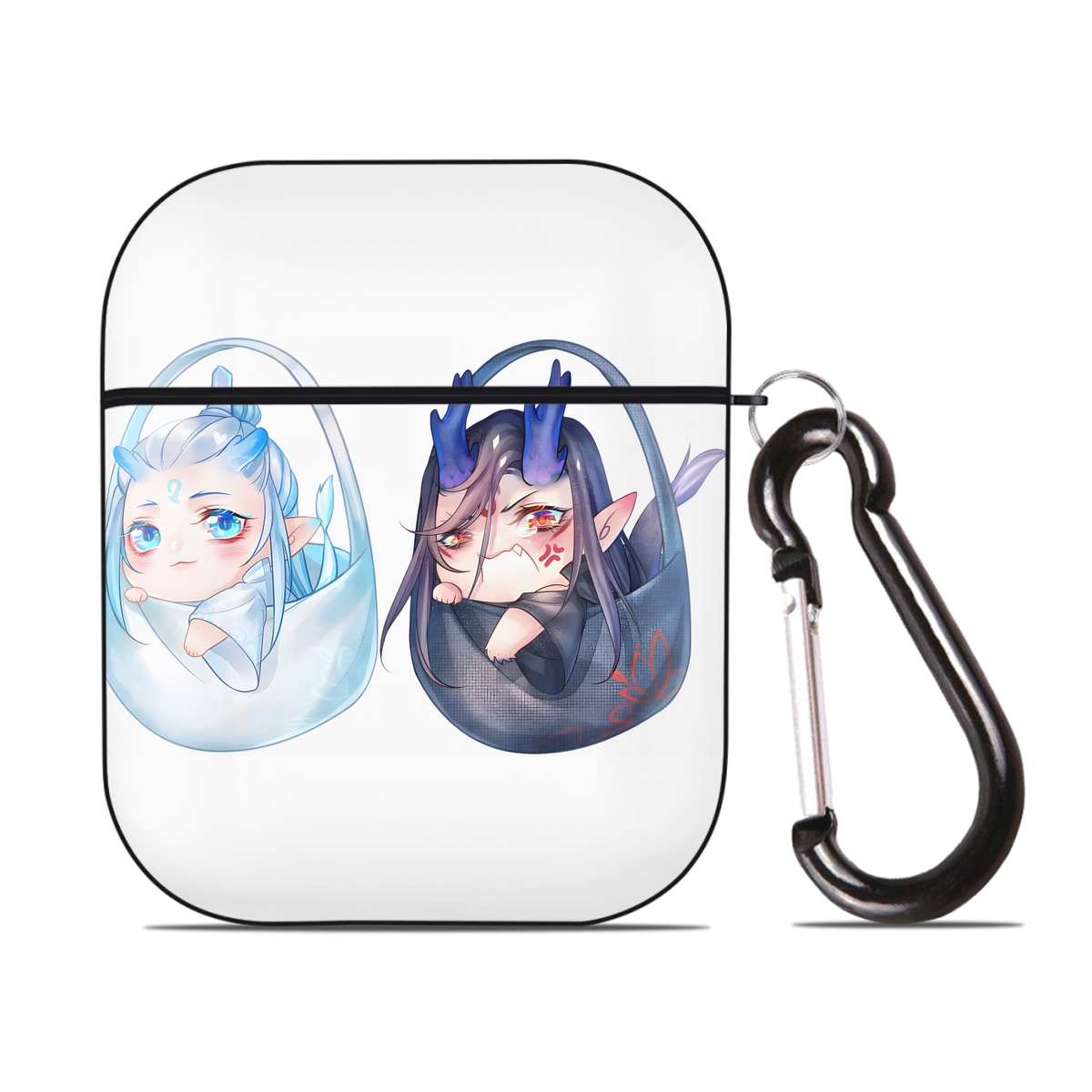 （画像用） Ne Zha 2 ナタ 魔童の大暴れ AirPods 第2世代保護ケース ハードシェル ブラック 耐衝撃・防指紋・カラビナ付き