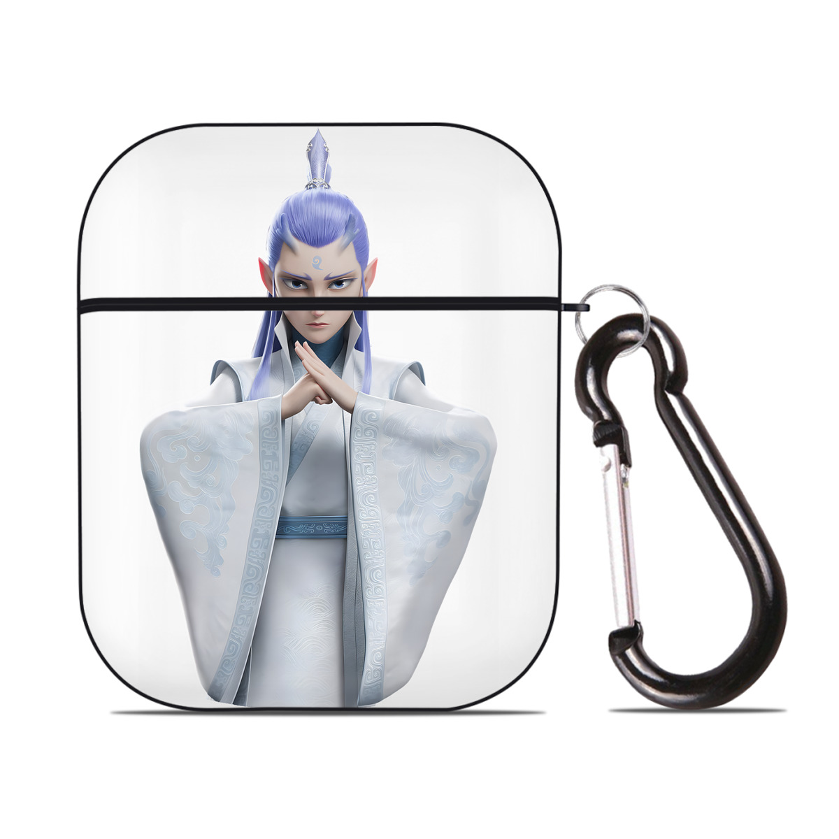 （画像用） Ne Zha 2 ナタ 魔童の大暴れ AirPods 第2世代保護ケース ハードシェル ブラック 耐衝撃・防指紋・カラビナ付き