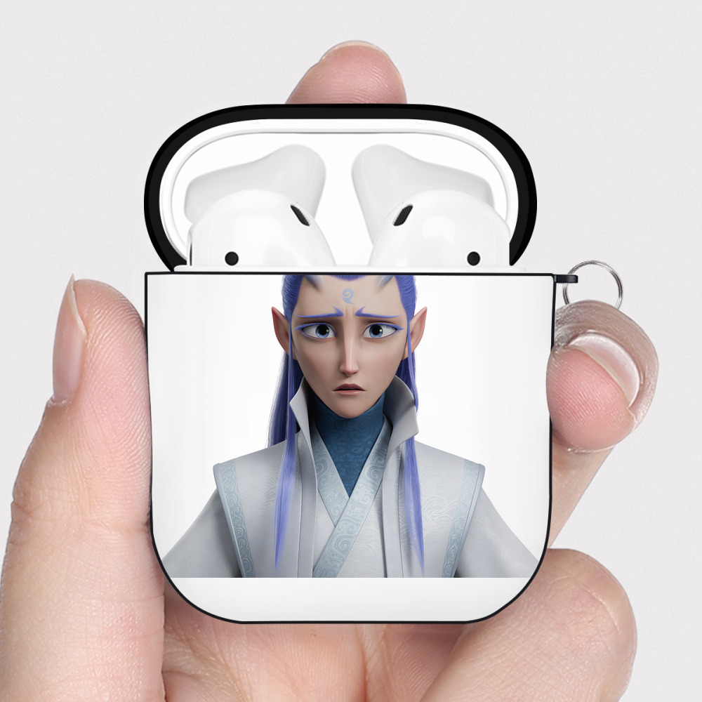 （画像用） Ne Zha 2 ナタ 魔童の大暴れ AirPods 第2世代保護ケース ハードシェル ブラック 耐衝撃・防指紋・カラビナ付き