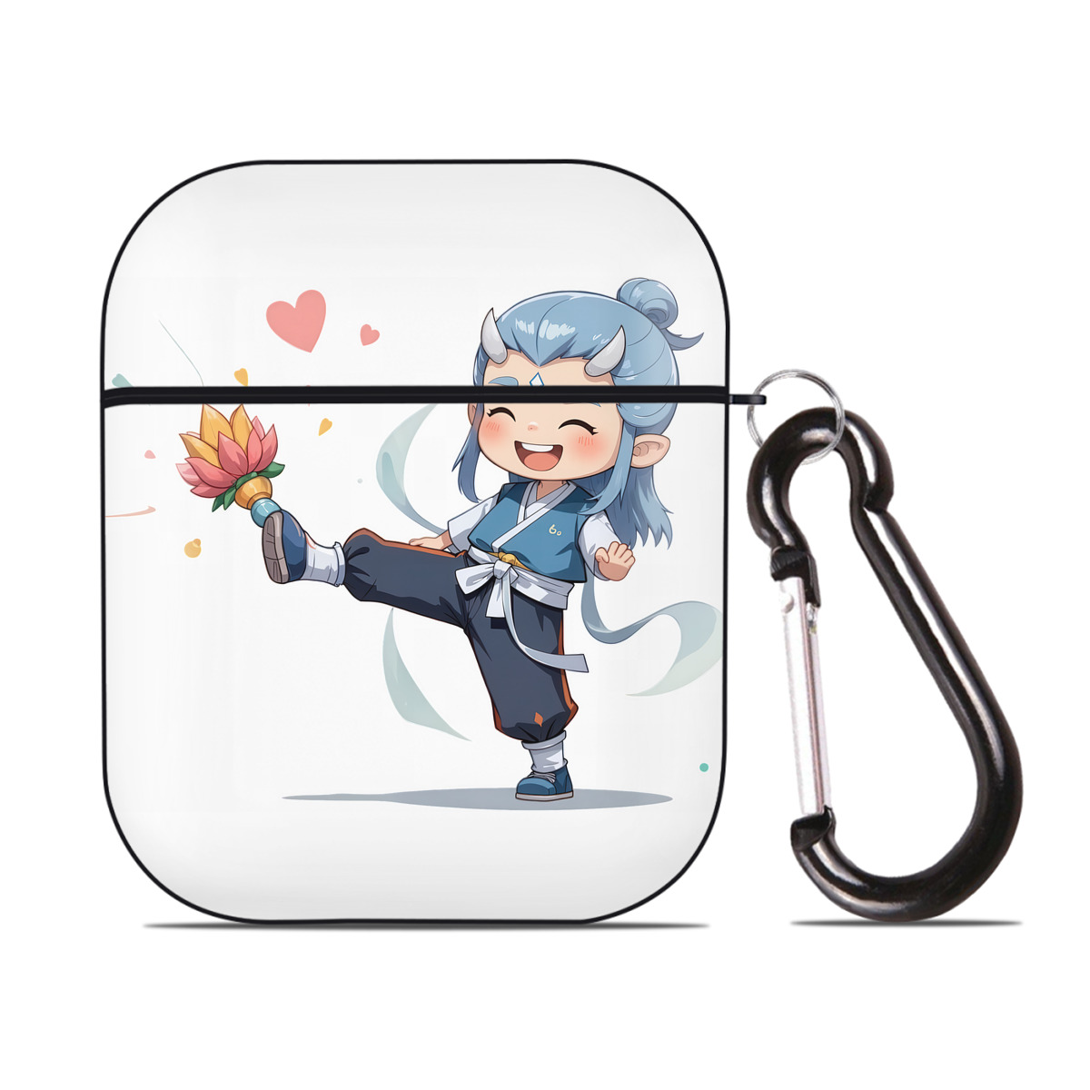 （画像用） Ne Zha 2 ナタ 魔童の大暴れ AirPods 第2世代保護ケース ハードシェル ブラック 耐衝撃・防指紋・カラビナ付き