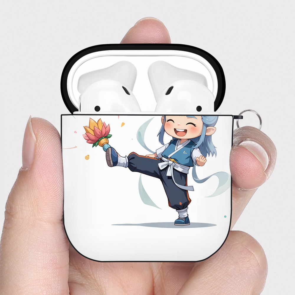 （画像用） Ne Zha 2 ナタ 魔童の大暴れ AirPods 第2世代保護ケース ハードシェル ブラック 耐衝撃・防指紋・カラビナ付き