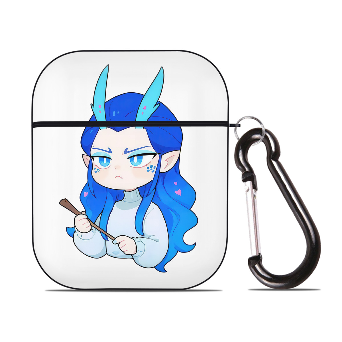 （画像用） Ne Zha 2 ナタ 魔童の大暴れ AirPods 第2世代保護ケース ハードシェル ブラック 耐衝撃・防指紋・カラビナ付き