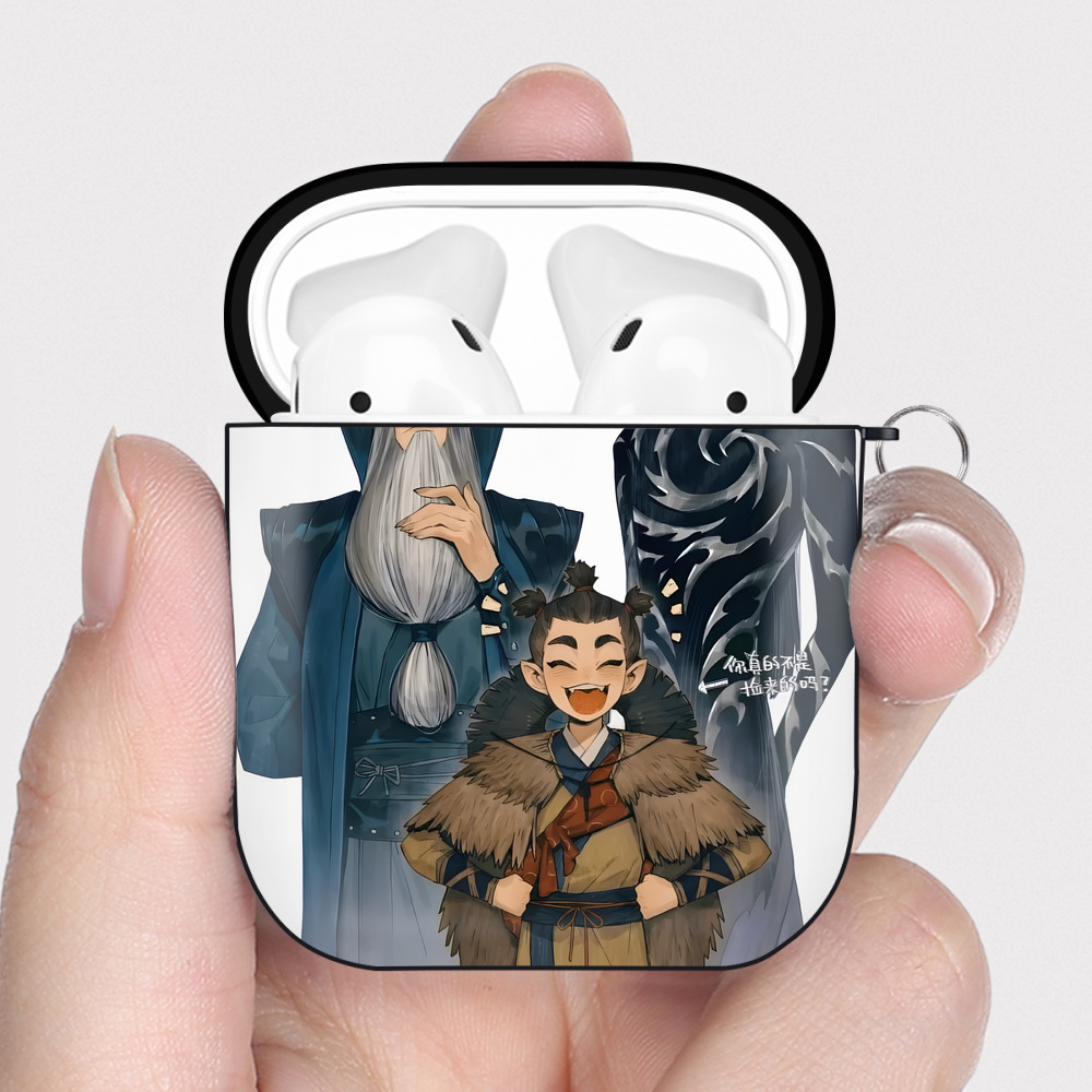 （画像用） Ne Zha 2 ナタ 魔童の大暴れ AirPods 第2世代保護ケース ハードシェル ブラック 耐衝撃・防指紋・カラビナ付き
