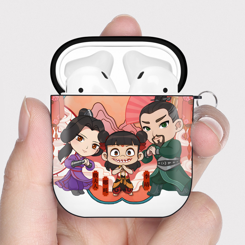 （画像用） Ne Zha 2 ナタ 魔童の大暴れ AirPods 第2世代保護ケース ハードシェル ブラック 耐衝撃・防指紋・カラビナ付き