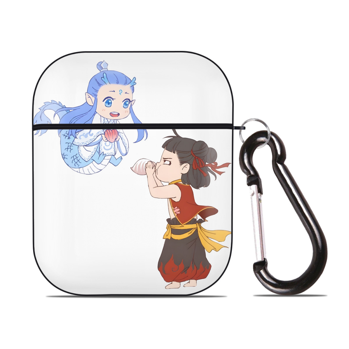 （画像用） Ne Zha 2 ナタ 魔童の大暴れ AirPods 第2世代保護ケース ハードシェル ブラック 耐衝撃・防指紋・カラビナ付き
