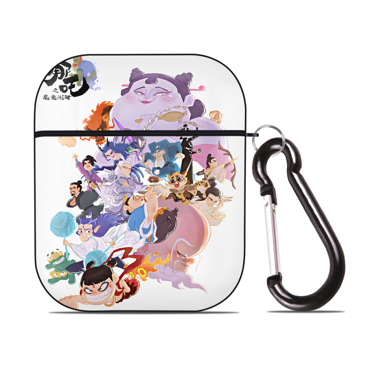 （画像用） Ne Zha 2 ナタ 魔童の大暴れ AirPods 第2世代保護ケース ハードシェル ブラック 耐衝撃・防指紋・カラビナ付き