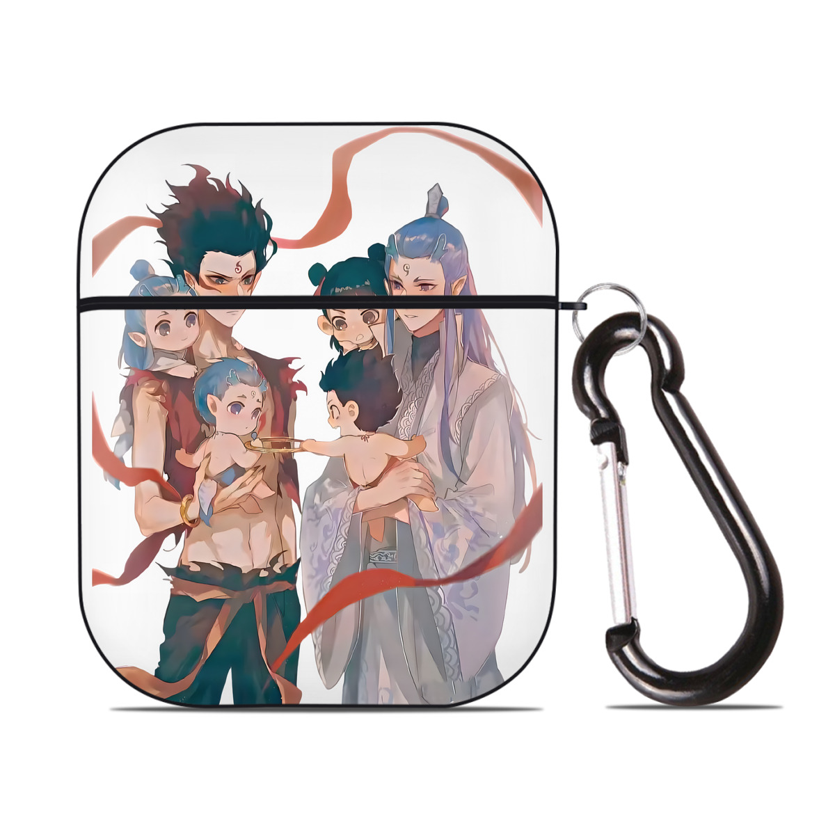 （画像用） Ne Zha 2 ナタ 魔童の大暴れ AirPods 第2世代保護ケース ハードシェル ブラック 耐衝撃・防指紋・カラビナ付き