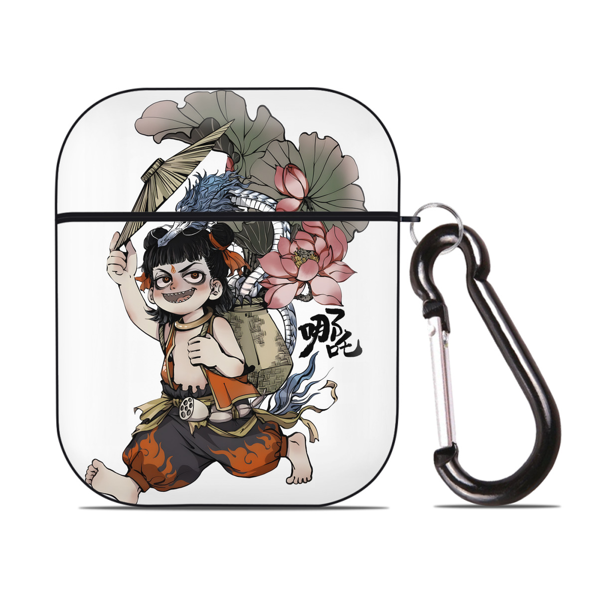 （画像用） Ne Zha 2 ナタ 魔童の大暴れ AirPods 第2世代保護ケース ハードシェル ブラック 耐衝撃・防指紋・カラビナ付き