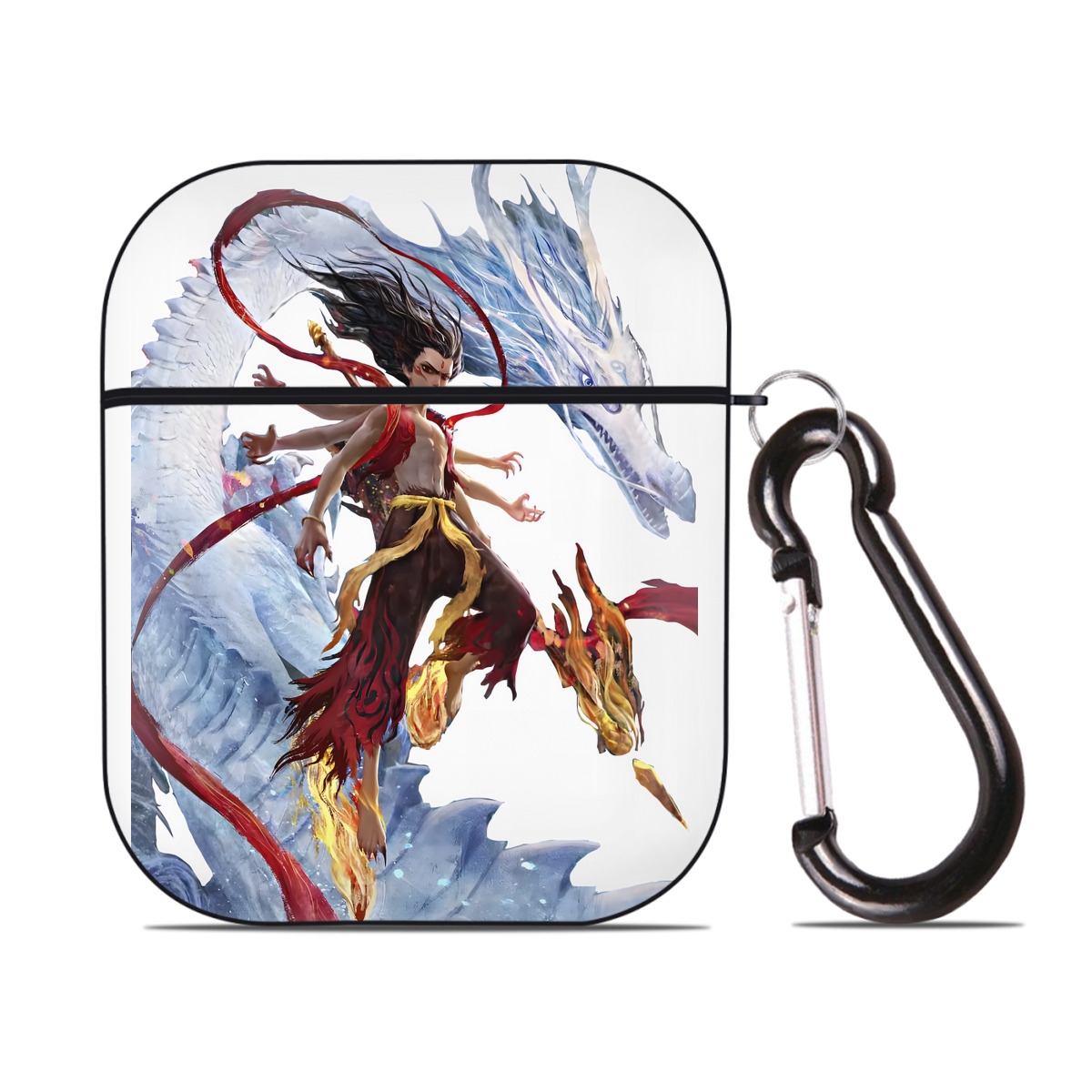 （画像用） Ne Zha 2 ナタ 魔童の大暴れ AirPods 第2世代保護ケース ハードシェル ブラック 耐衝撃・防指紋・カラビナ付き