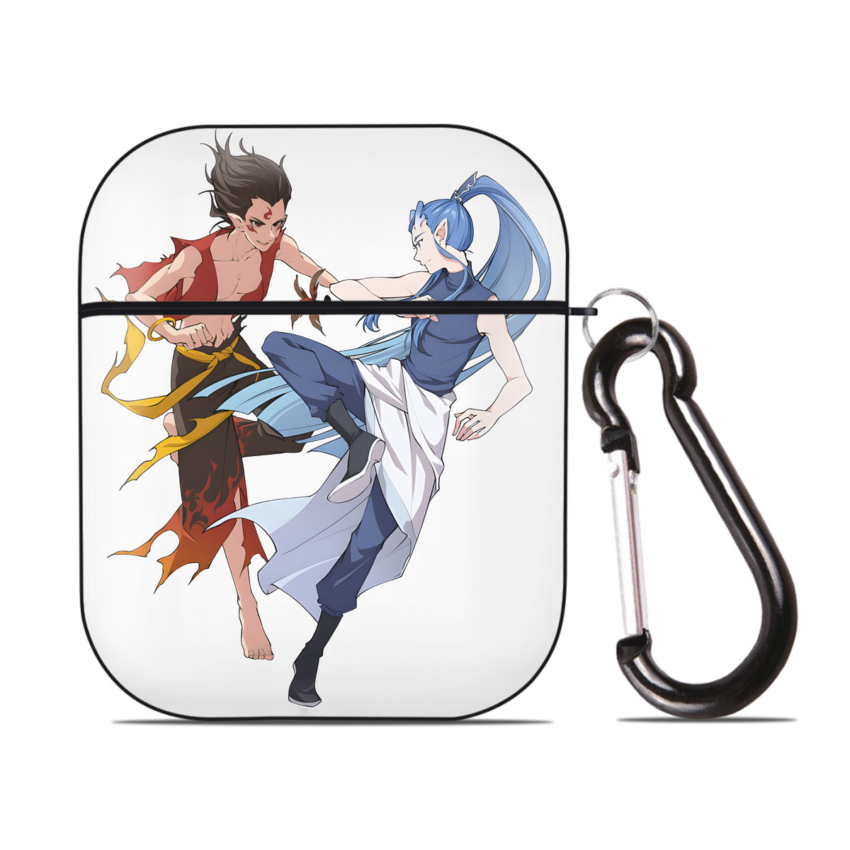 （画像用） Ne Zha 2 ナタ 魔童の大暴れ AirPods 第2世代保護ケース ハードシェル ブラック 耐衝撃・防指紋・カラビナ付き
