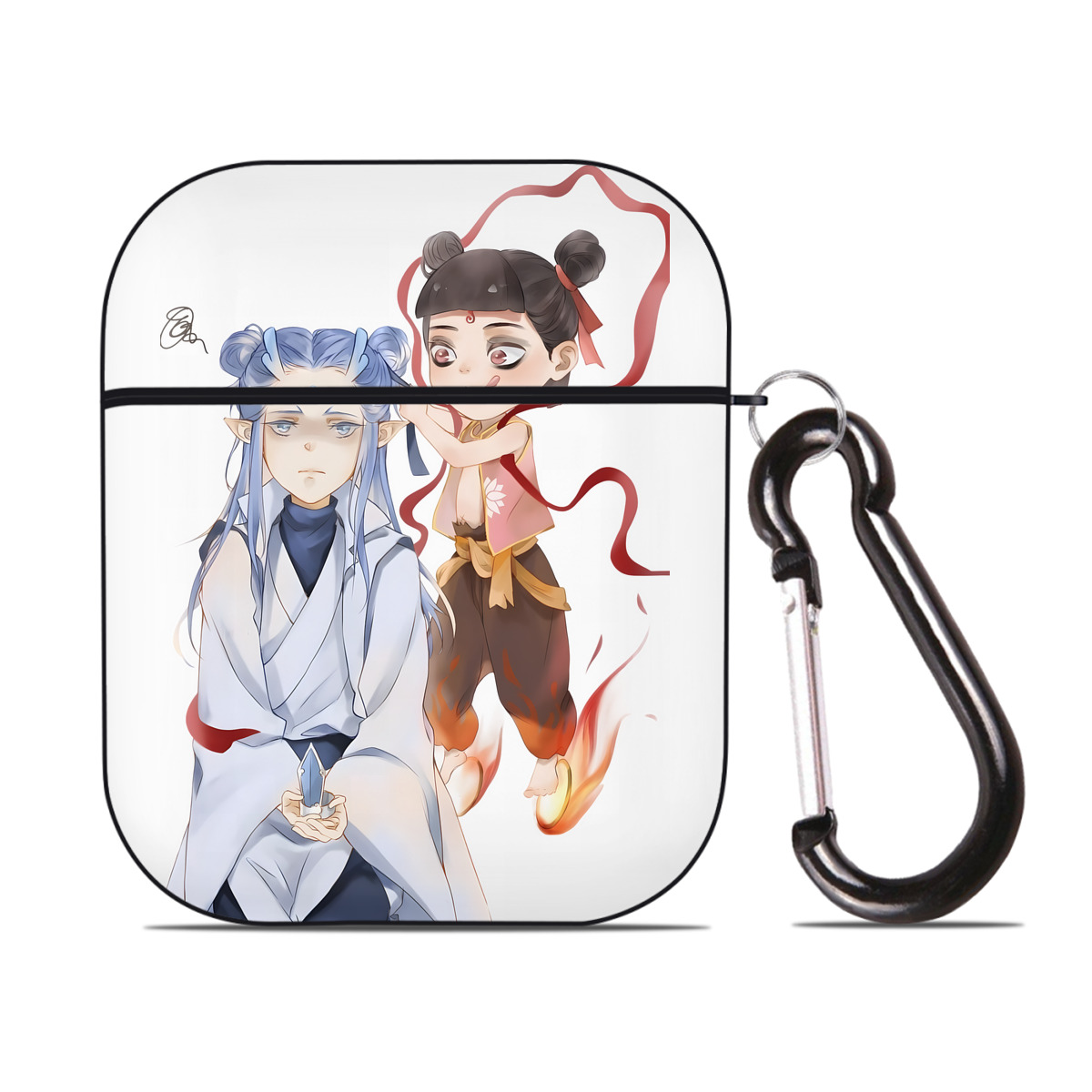 （画像用） Ne Zha 2 ナタ 魔童の大暴れ AirPods 第2世代保護ケース ハードシェル ブラック 耐衝撃・防指紋・カラビナ付き