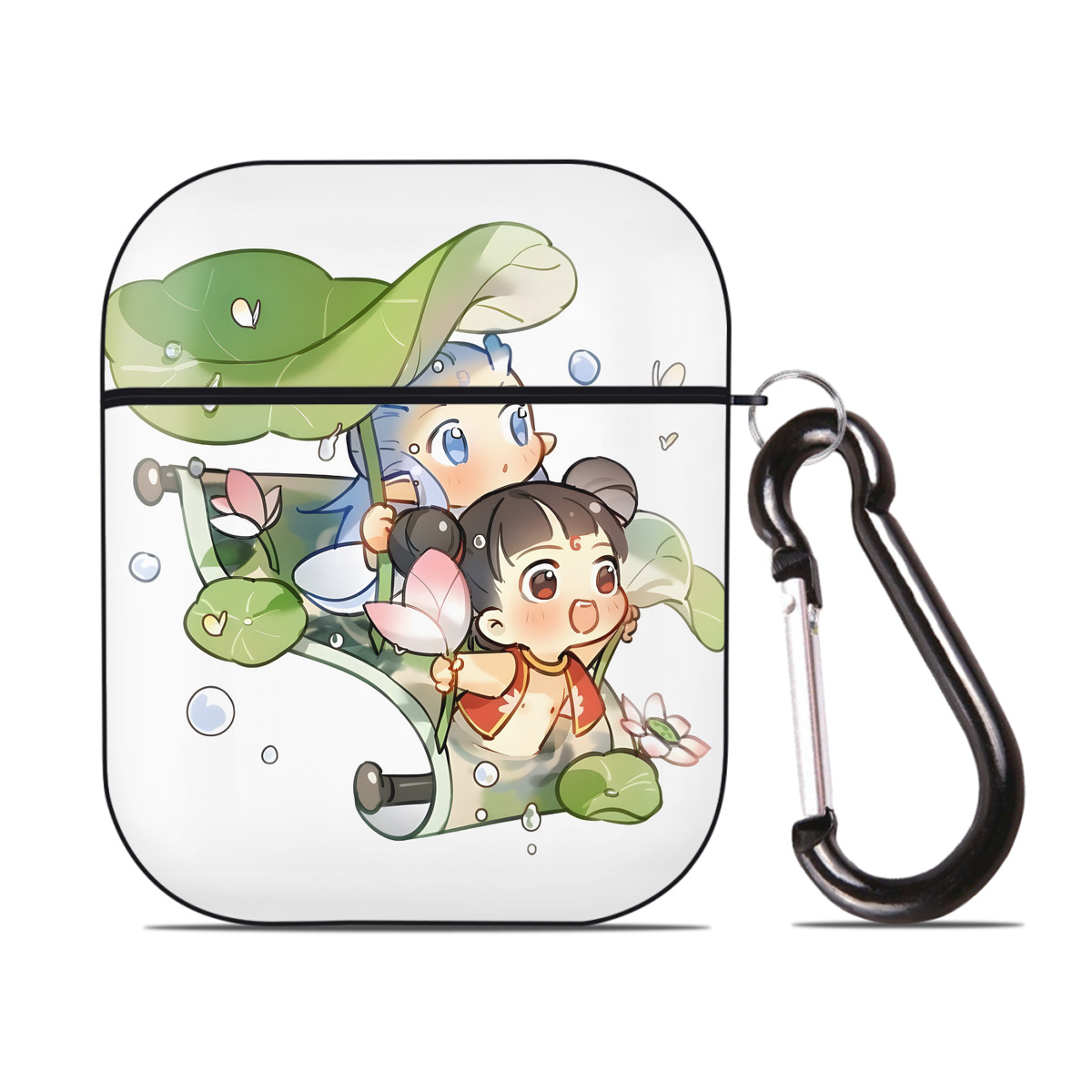 （画像用） Ne Zha 2 ナタ 魔童の大暴れ AirPods 第2世代保護ケース ハードシェル ブラック 耐衝撃・防指紋・カラビナ付き