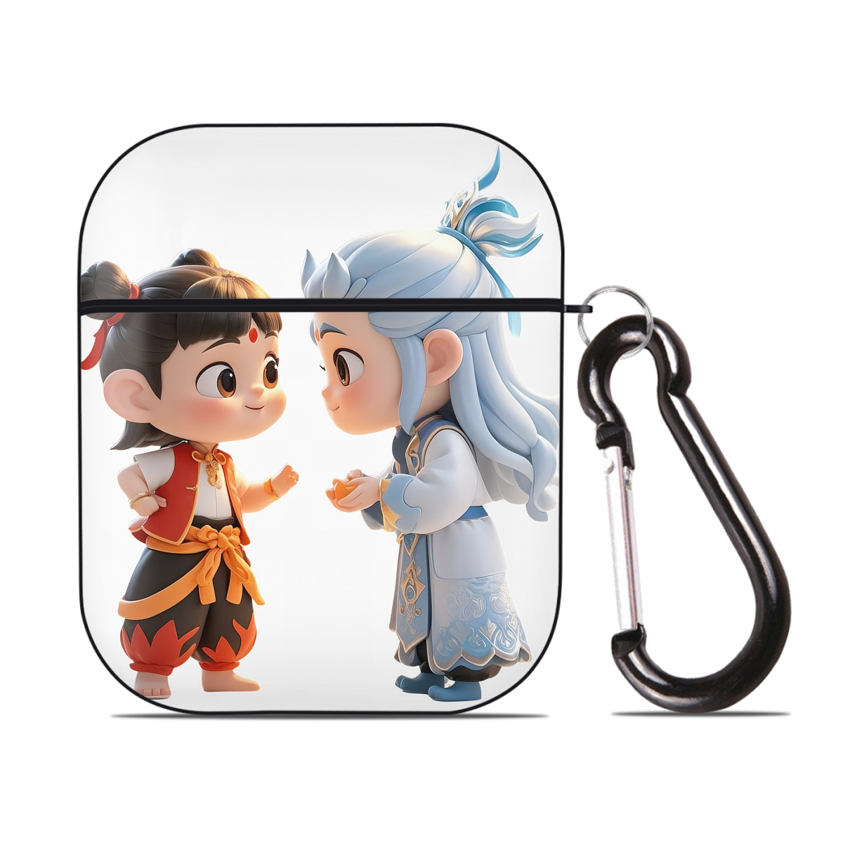 （画像用） Ne Zha 2 ナタ 魔童の大暴れ AirPods 第2世代保護ケース ハードシェル ブラック 耐衝撃・防指紋・カラビナ付き