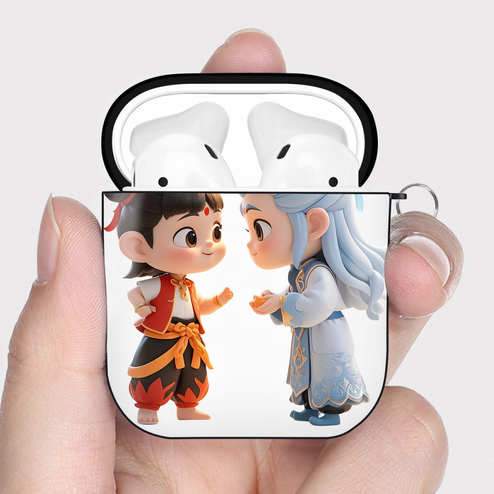 （画像用） Ne Zha 2 ナタ 魔童の大暴れ AirPods 第2世代保護ケース ハードシェル ブラック 耐衝撃・防指紋・カラビナ付き