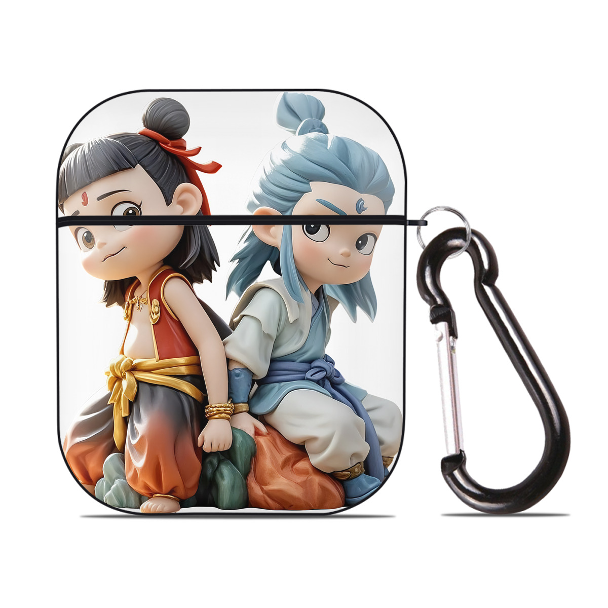 （画像用） Ne Zha 2 ナタ 魔童の大暴れ AirPods 第2世代保護ケース ハードシェル ブラック 耐衝撃・防指紋・カラビナ付き