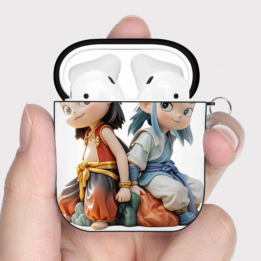 （画像用） Ne Zha 2 ナタ 魔童の大暴れ AirPods 第2世代保護ケース ハードシェル ブラック 耐衝撃・防指紋・カラビナ付き