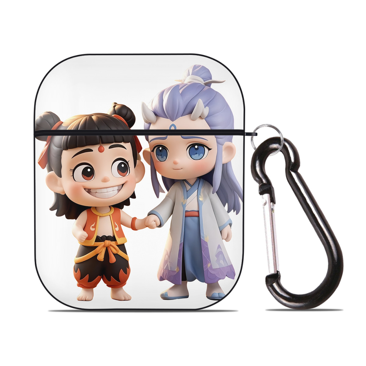 （画像用） Ne Zha 2 ナタ 魔童の大暴れ AirPods 第2世代保護ケース ハードシェル ブラック 耐衝撃・防指紋・カラビナ付き
