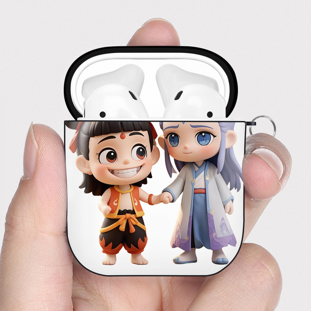 （画像用） Ne Zha 2 ナタ 魔童の大暴れ AirPods 第2世代保護ケース ハードシェル ブラック 耐衝撃・防指紋・カラビナ付き