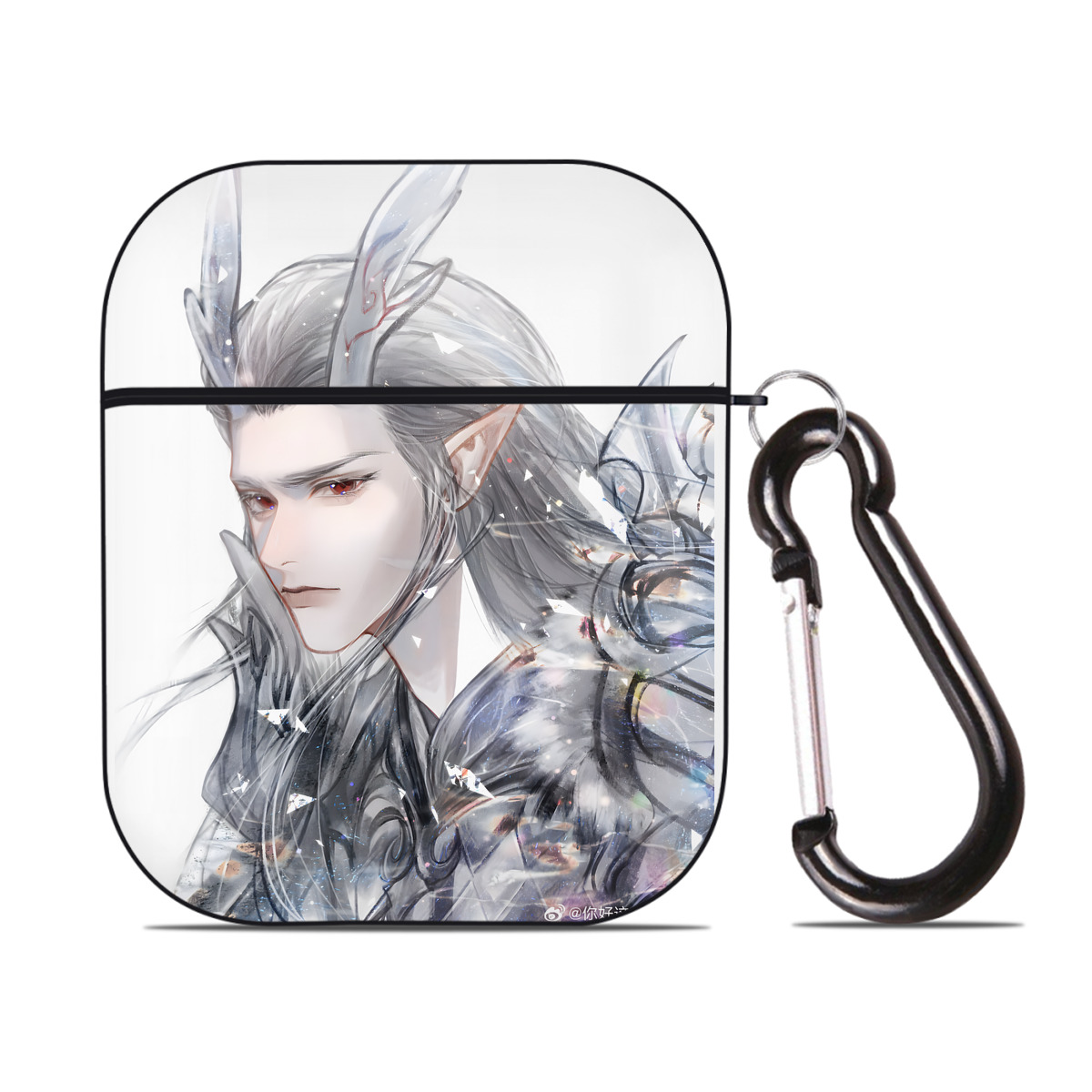 （画像用） Ne Zha 2 ナタ 魔童の大暴れ AirPods 第2世代保護ケース ハードシェル ブラック 耐衝撃・防指紋・カラビナ付き